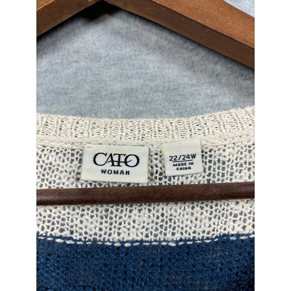 Cato Women's Sweater 22/24 W Nautical Anchor  Blue Cream Stripes Beach - Picture 2 of 6